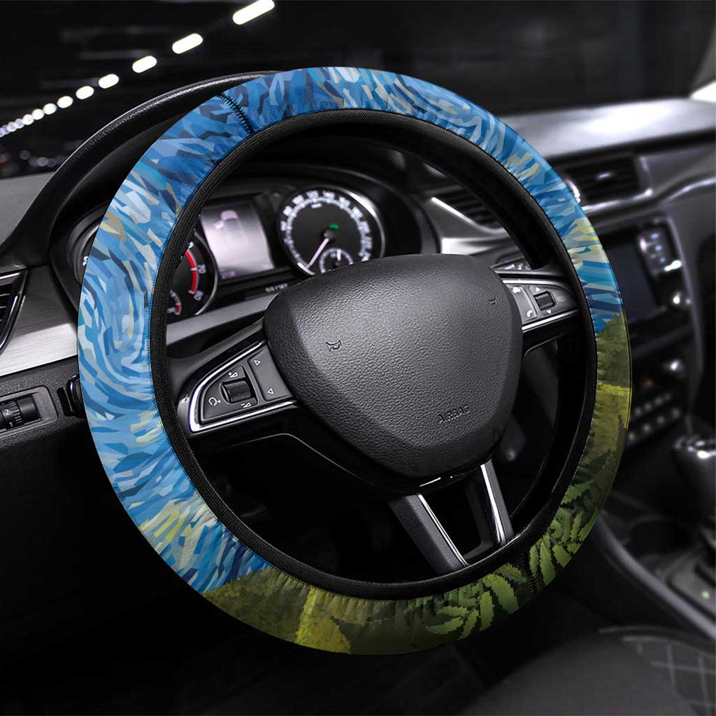 Jumping Kakapo Christmas Steering Wheel Cover New Zealand Fern - Starry Night Style