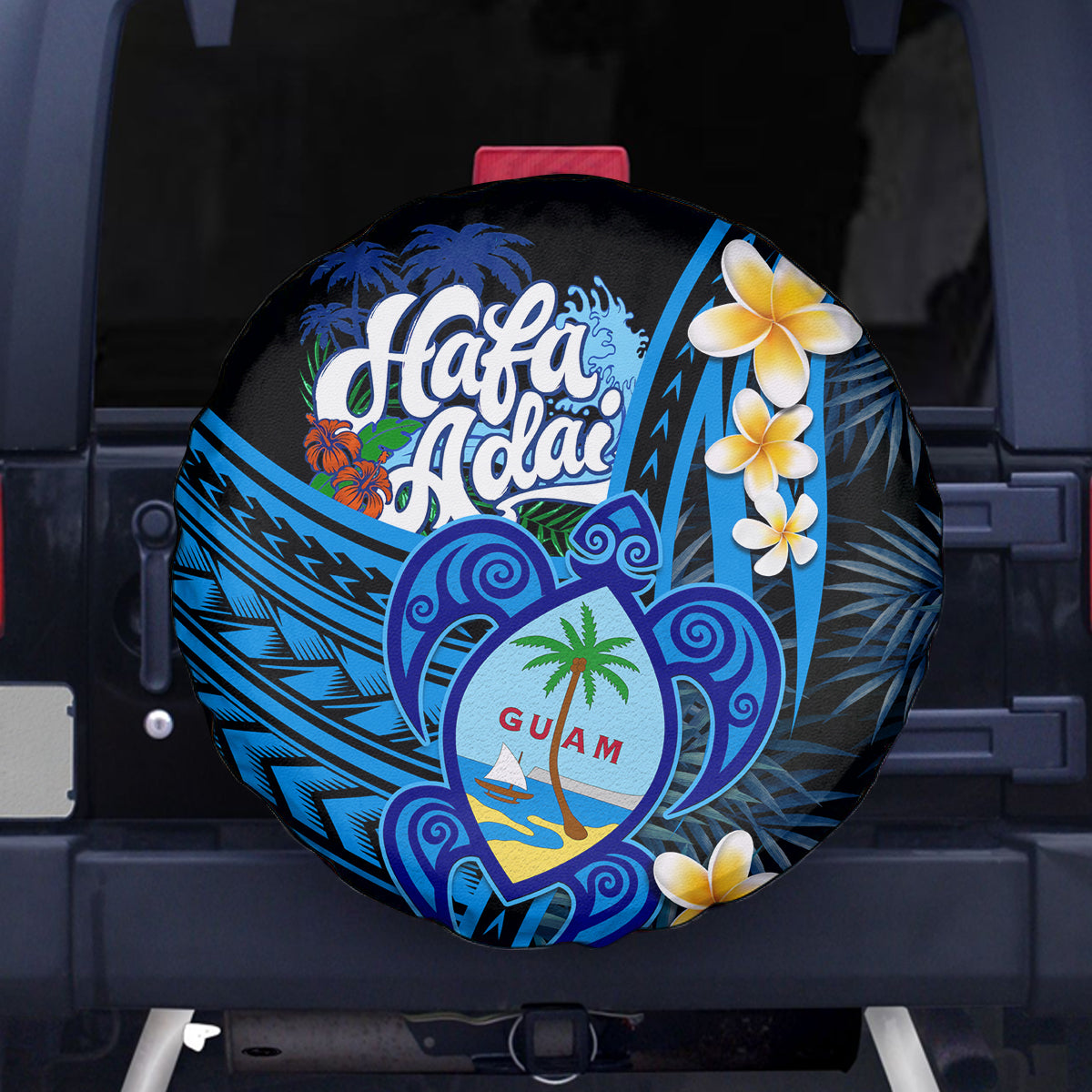 Hafa Adai Guam Spare Tire Cover Guahan Sea Turtle Tropical Style LT14 Blue - Polynesian Pride