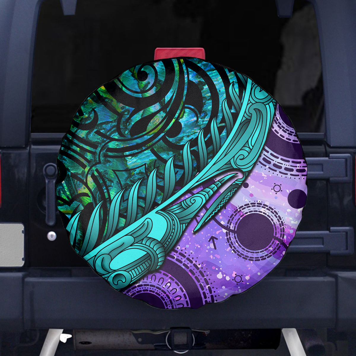 New Zealand Paua Shell With Australia Opal Unique Combine Spare Tire Cover LT14 Green - Polynesian Pride