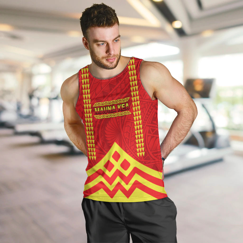 Hawaii Mauna Kea Men Tank Top Hawaiian Kakau Tribal Pattern LT14 Red - Polynesian Pride
