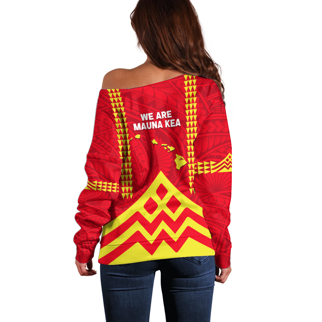 Hawaii Mauna Kea Off Shoulder Sweater Hawaiian Kakau Tribal Pattern LT14 - Polynesian Pride