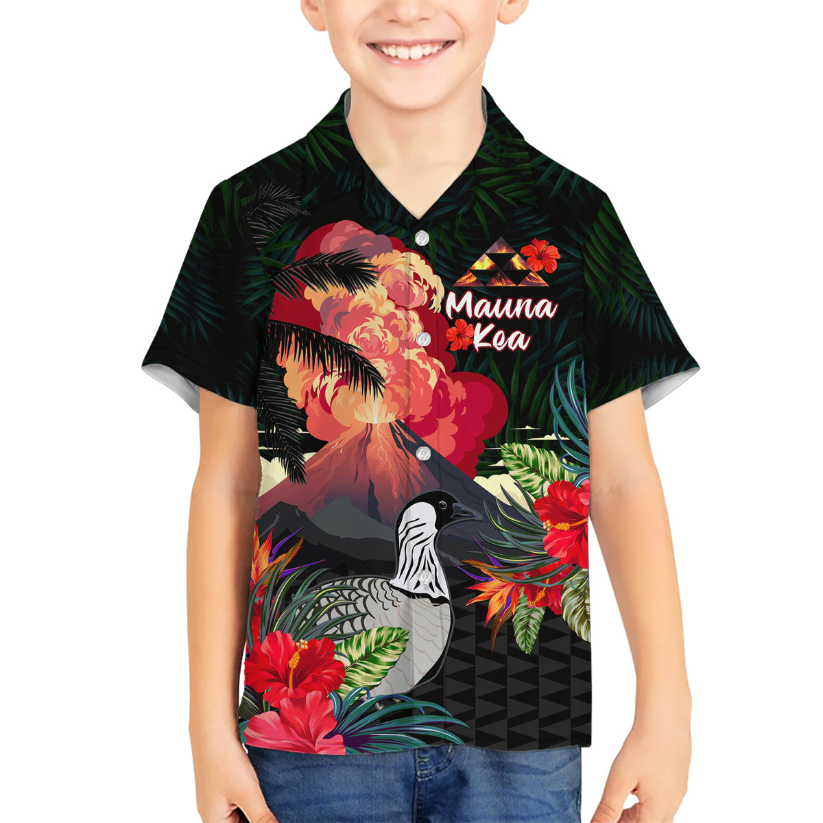 Hawaii Mauna Kea Kid Hawaiian Shirt White Mountain With Nene Tropical Vibes LT14 Kid Black - Polynesian Pride