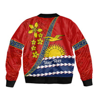 Personalised Mauri Kiribati Bomber Jacket Polynesian Ribaberiki Flag Style Mix Plumeria LT14 - Polynesian Pride