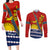 Personalised Mauri Kiribati Couples Matching Long Sleeve Bodycon Dress and Long Sleeve Button Shirt Polynesian Ribaberiki Flag Style Mix Plumeria LT14 Red - Polynesian Pride