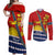 Personalised Mauri Kiribati Couples Matching Off Shoulder Maxi Dress and Long Sleeve Button Shirt Polynesian Ribaberiki Flag Style Mix Plumeria LT14 Red - Polynesian Pride