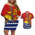 Personalised Mauri Kiribati Couples Matching Off Shoulder Short Dress and Hawaiian Shirt Polynesian Ribaberiki Flag Style Mix Plumeria LT14 Red - Polynesian Pride