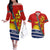 Personalised Mauri Kiribati Couples Matching Off The Shoulder Long Sleeve Dress and Hawaiian Shirt Polynesian Ribaberiki Flag Style Mix Plumeria LT14 Red - Polynesian Pride