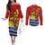 Personalised Mauri Kiribati Couples Matching Off The Shoulder Long Sleeve Dress and Long Sleeve Button Shirt Polynesian Ribaberiki Flag Style Mix Plumeria LT14 Red - Polynesian Pride