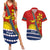 Personalised Mauri Kiribati Couples Matching Summer Maxi Dress and Hawaiian Shirt Polynesian Ribaberiki Flag Style Mix Plumeria LT14 Red - Polynesian Pride