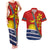 Personalised Mauri Kiribati Couples Matching Tank Maxi Dress and Hawaiian Shirt Polynesian Ribaberiki Flag Style Mix Plumeria LT14 Red - Polynesian Pride