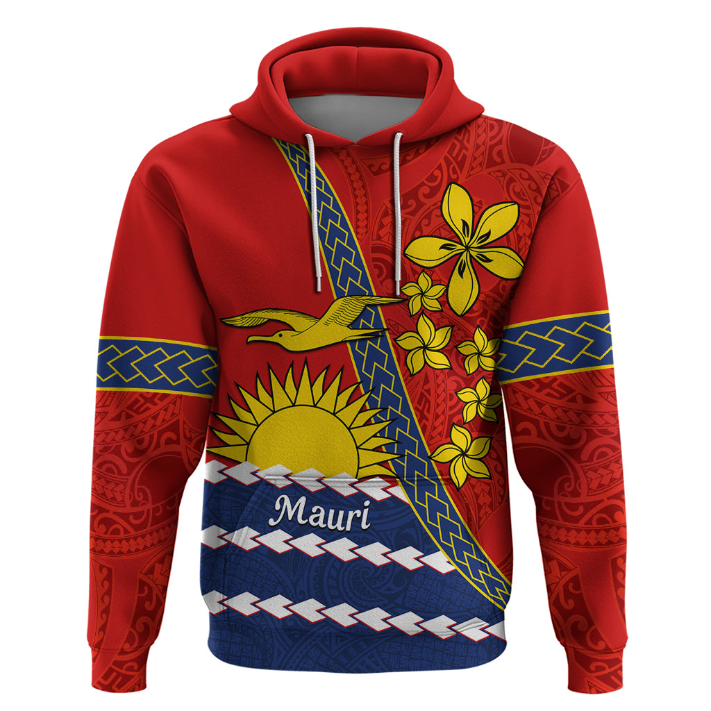 Personalised Mauri Kiribati Hoodie Polynesian Ribaberiki Flag Style Mix Plumeria LT14 Pullover Hoodie Red - Polynesian Pride