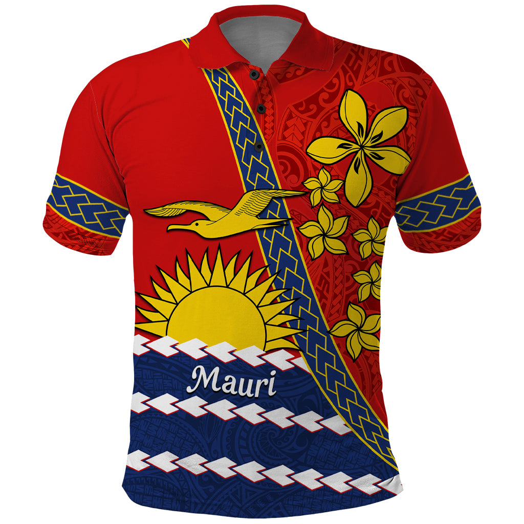 Personalised Mauri Kiribati Polo Shirt Polynesian Ribaberiki Flag Style Mix Plumeria LT14 Red - Polynesian Pride