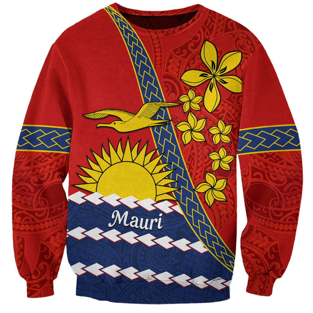 Personalised Mauri Kiribati Sweatshirt Polynesian Ribaberiki Flag Style Mix Plumeria LT14 Unisex Red - Polynesian Pride