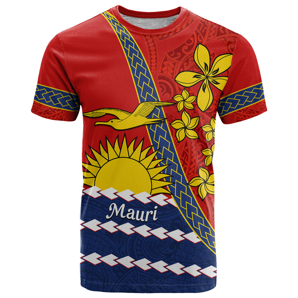 Personalised Mauri Kiribati T Shirt Polynesian Ribaberiki Flag Style Mix Plumeria LT14 Red - Polynesian Pride