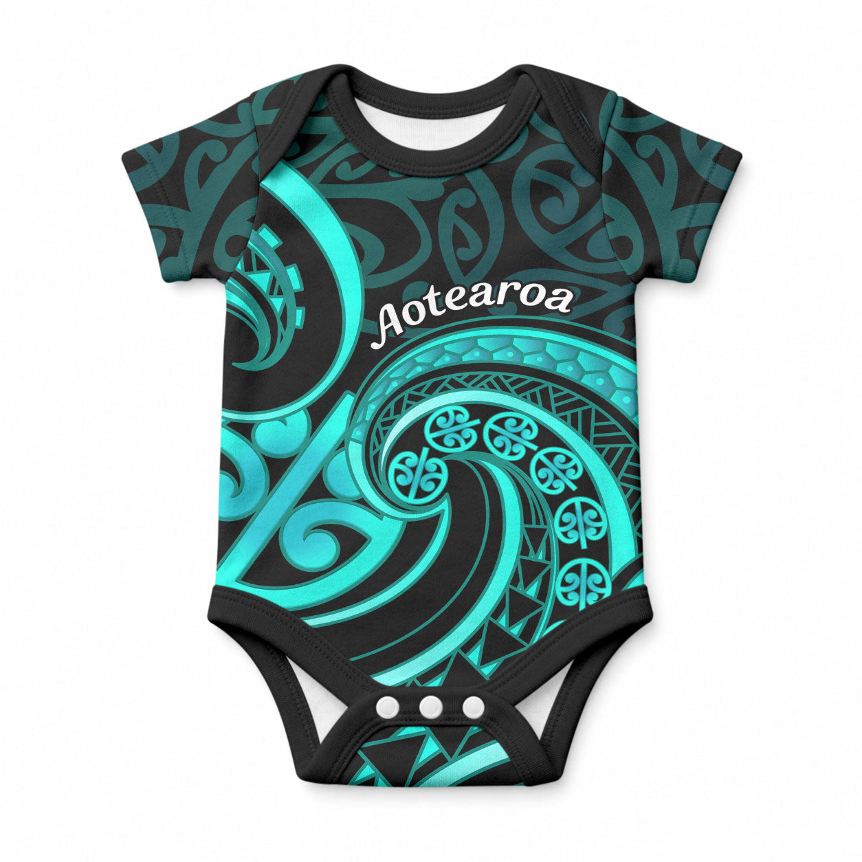 Turquoise New Zealand Mangopare Baby Onesie Aotearoa Maori Koru Style LT14 Turquoise - Polynesian Pride