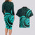 Turquoise New Zealand Mangopare Couples Matching Long Sleeve Bodycon Dress and Hawaiian Shirt Aotearoa Maori Koru Style LT14 - Polynesian Pride