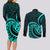 Turquoise New Zealand Mangopare Couples Matching Long Sleeve Bodycon Dress and Long Sleeve Button Shirt Aotearoa Maori Koru Style LT14 - Polynesian Pride