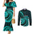 Turquoise New Zealand Mangopare Couples Matching Mermaid Dress and Long Sleeve Button Shirt Aotearoa Maori Koru Style LT14 Turquoise - Polynesian Pride