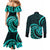 Turquoise New Zealand Mangopare Couples Matching Mermaid Dress and Long Sleeve Button Shirt Aotearoa Maori Koru Style LT14 - Polynesian Pride