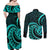 Turquoise New Zealand Mangopare Couples Matching Off Shoulder Maxi Dress and Long Sleeve Button Shirt Aotearoa Maori Koru Style LT14 - Polynesian Pride