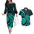 Turquoise New Zealand Mangopare Couples Matching Off The Shoulder Long Sleeve Dress and Hawaiian Shirt Aotearoa Maori Koru Style LT14 Turquoise - Polynesian Pride