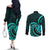 Turquoise New Zealand Mangopare Couples Matching Off The Shoulder Long Sleeve Dress and Long Sleeve Button Shirt Aotearoa Maori Koru Style LT14 - Polynesian Pride