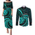 Turquoise New Zealand Mangopare Couples Matching Puletasi and Long Sleeve Button Shirt Aotearoa Maori Koru Style LT14 Turquoise - Polynesian Pride