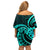 Turquoise New Zealand Mangopare Family Matching Off Shoulder Short Dress and Hawaiian Shirt Aotearoa Maori Koru Style LT14 - Polynesian Pride