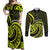 Lime Green New Zealand Mangopare Couples Matching Off Shoulder Maxi Dress and Long Sleeve Button Shirt Aotearoa Maori Koru Style LT14 Lime Green - Polynesian Pride