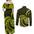 Lime Green New Zealand Mangopare Couples Matching Off Shoulder Maxi Dress and Long Sleeve Button Shirt Aotearoa Maori Koru Style LT14 - Polynesian Pride