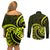 Lime Green New Zealand Mangopare Couples Matching Off Shoulder Short Dress and Long Sleeve Button Shirt Aotearoa Maori Koru Style LT14 - Polynesian Pride