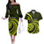 Lime Green New Zealand Mangopare Couples Matching Off The Shoulder Long Sleeve Dress and Hawaiian Shirt Aotearoa Maori Koru Style LT14 Lime Green - Polynesian Pride