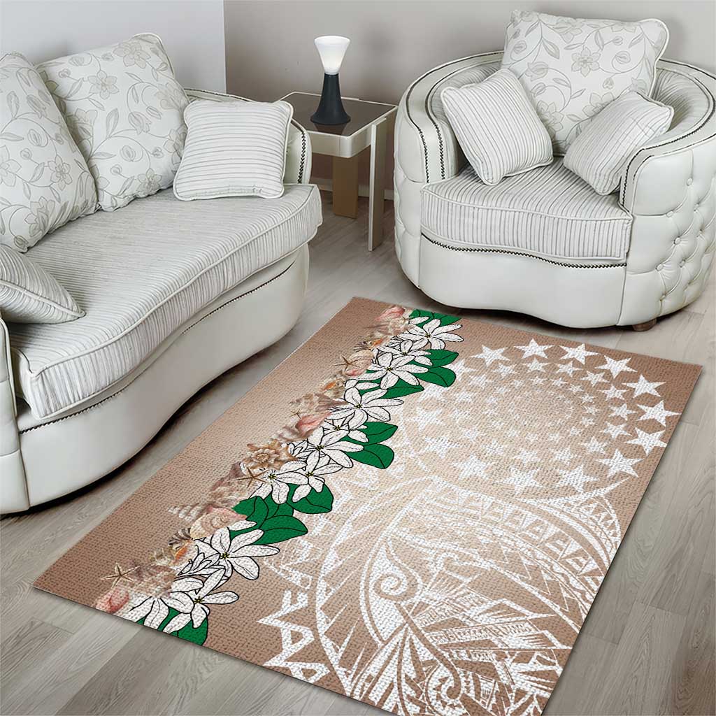Cook Islands Tiare Maori With Conch Shell Area Rug 2025 Pasifika Polynesian Tattoo LT14 - Polynesian Pride
