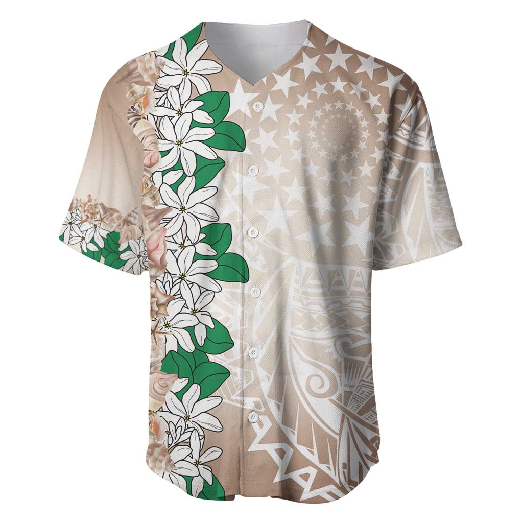 Cook Islands Tiare Maori With Conch Shell Baseball Jersey 2025 Pasifika Polynesian Tattoo LT14 Brown - Polynesian Pride