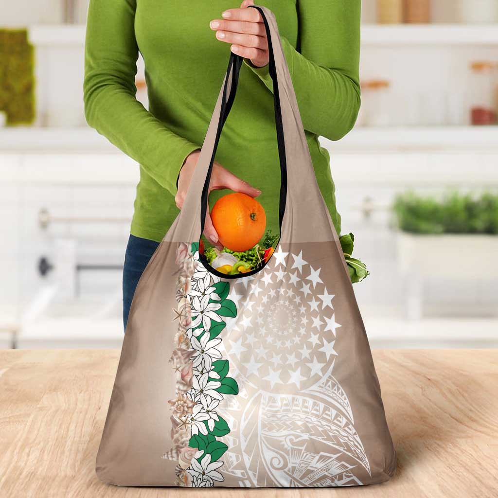 Cook Islands Tiare Maori With Conch Shell Grocery Bag 2025 Pasifika Polynesian Tattoo LT14 - Polynesian Pride