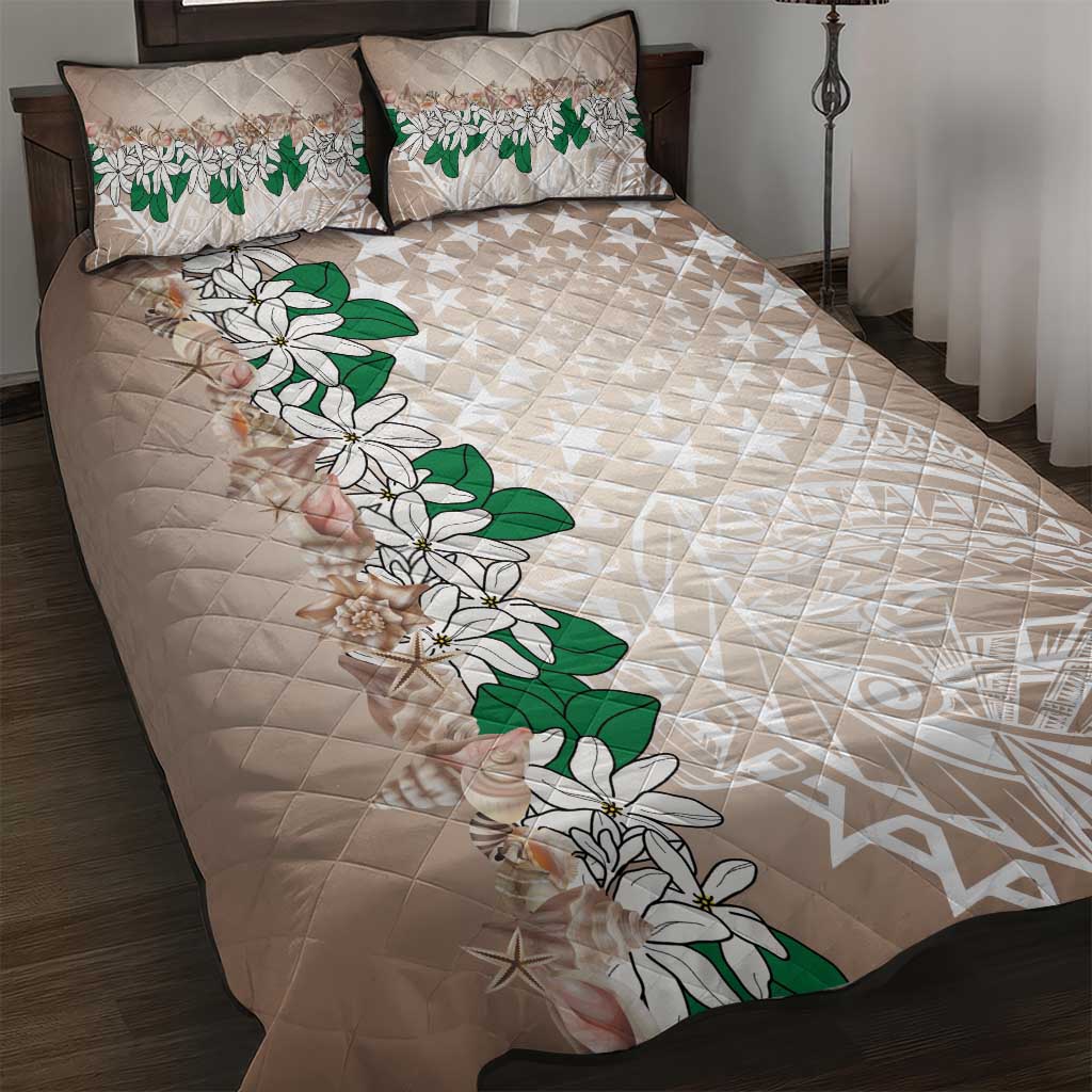 Cook Islands Tiare Maori With Conch Shell Quilt Bed Set 2025 Pasifika Polynesian Tattoo LT14 Brown - Polynesian Pride