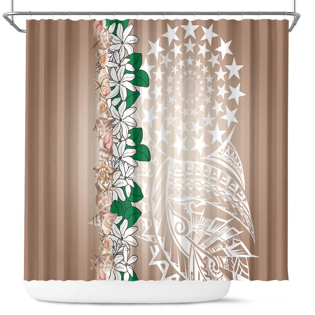 Cook Islands Tiare Maori With Conch Shell Shower Curtain 2025 Pasifika Polynesian Tattoo LT14 Brown - Polynesian Pride