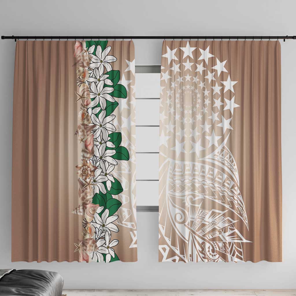 Cook Islands Tiare Maori With Conch Shell Window Curtain 2025 Pasifika Polynesian Tattoo LT14 With Hooks Brown - Polynesian Pride