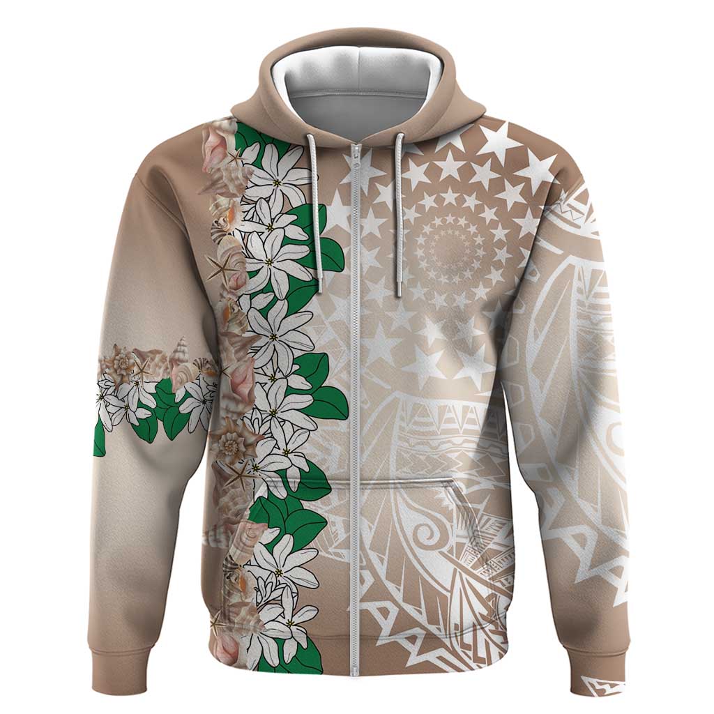 Cook Islands Tiare Maori With Conch Shell Zip Hoodie 2025 Pasifika Polynesian Tattoo LT14 Zip Hoodie Brown - Polynesian Pride