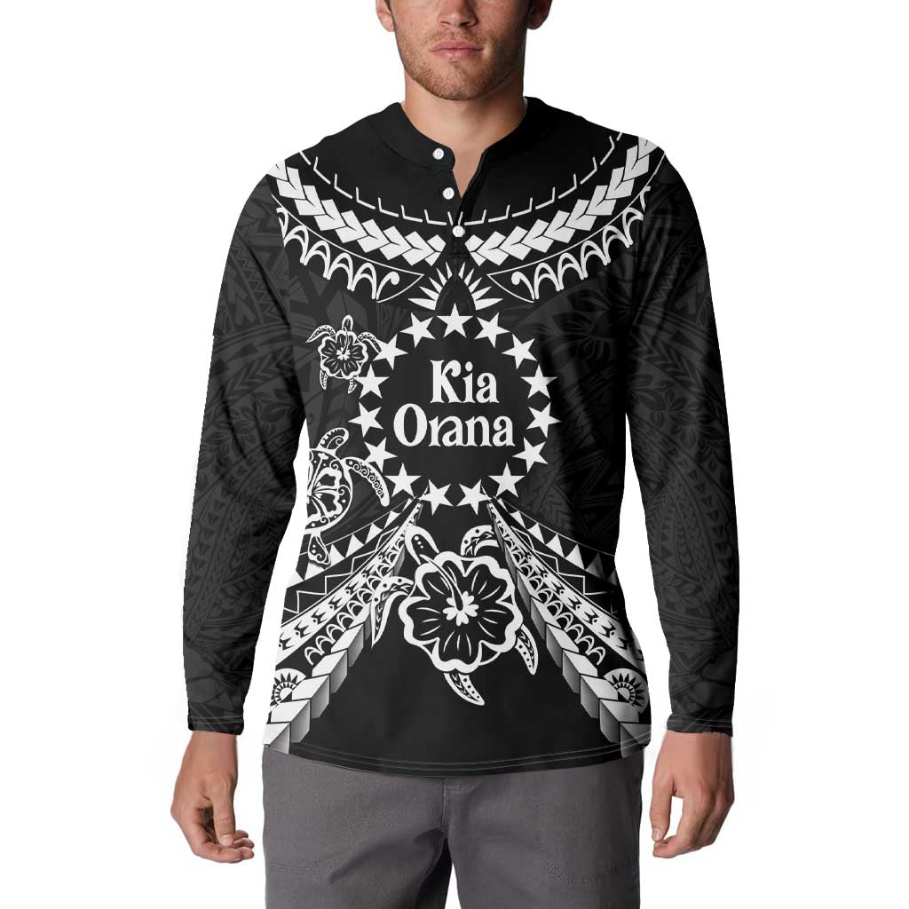 Kia Orana Cook Islands Button Sweatshirt 2025 Pasifika Polynesian Turtle Black Color LT14 - Polynesian Pride