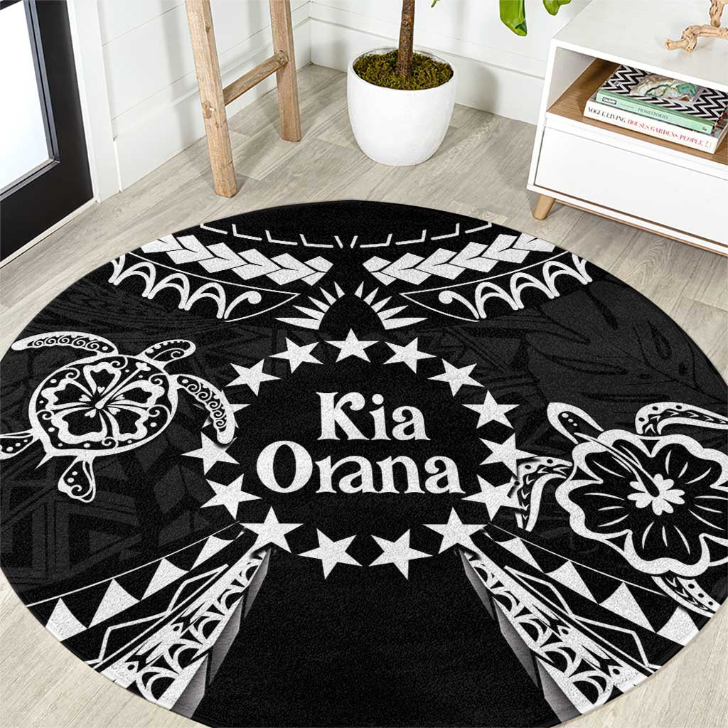 Kia Orana Cook Islands Round Carpet 2025 Pasifika Polynesian Turtle Black Color LT14 Black - Polynesian Pride