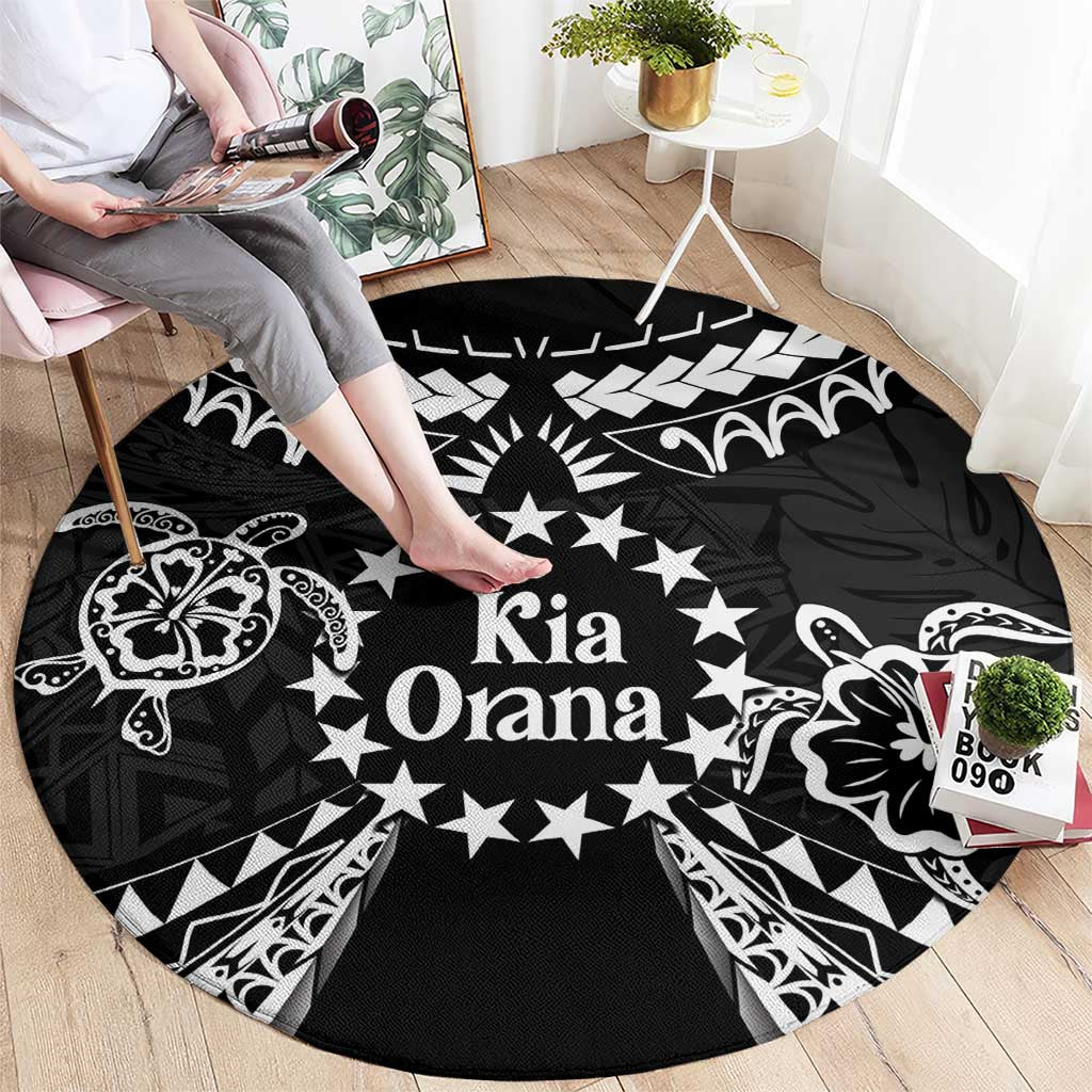 Kia Orana Cook Islands Round Carpet 2025 Pasifika Polynesian Turtle Black Color LT14 - Polynesian Pride