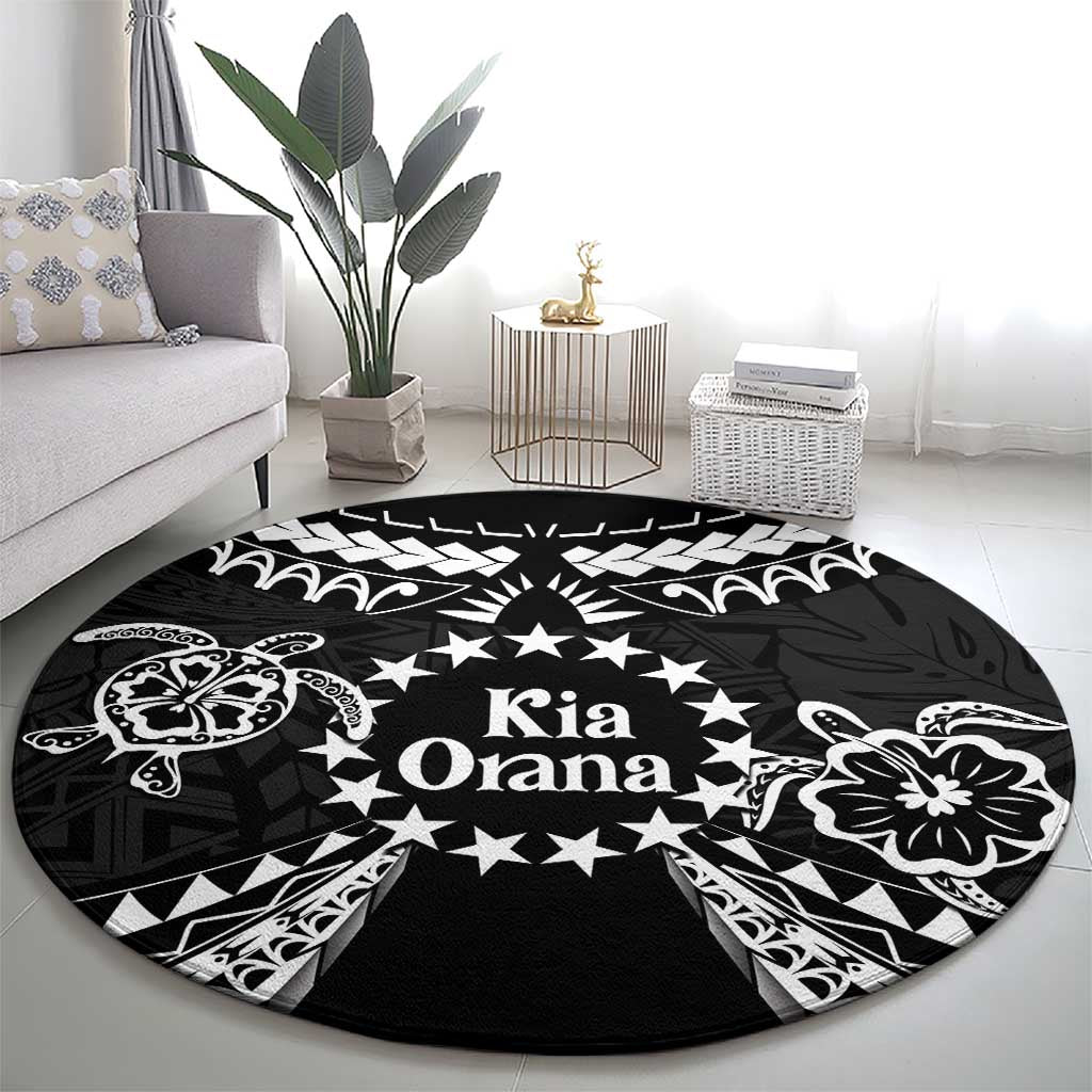 Kia Orana Cook Islands Round Carpet 2025 Pasifika Polynesian Turtle Black Color LT14 - Polynesian Pride