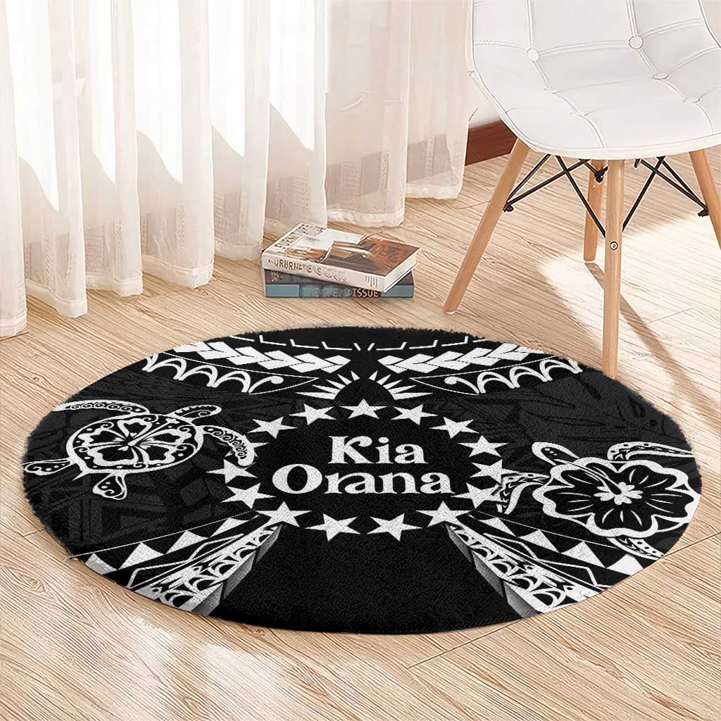 Kia Orana Cook Islands Round Carpet 2025 Pasifika Polynesian Turtle Black Color LT14 - Polynesian Pride