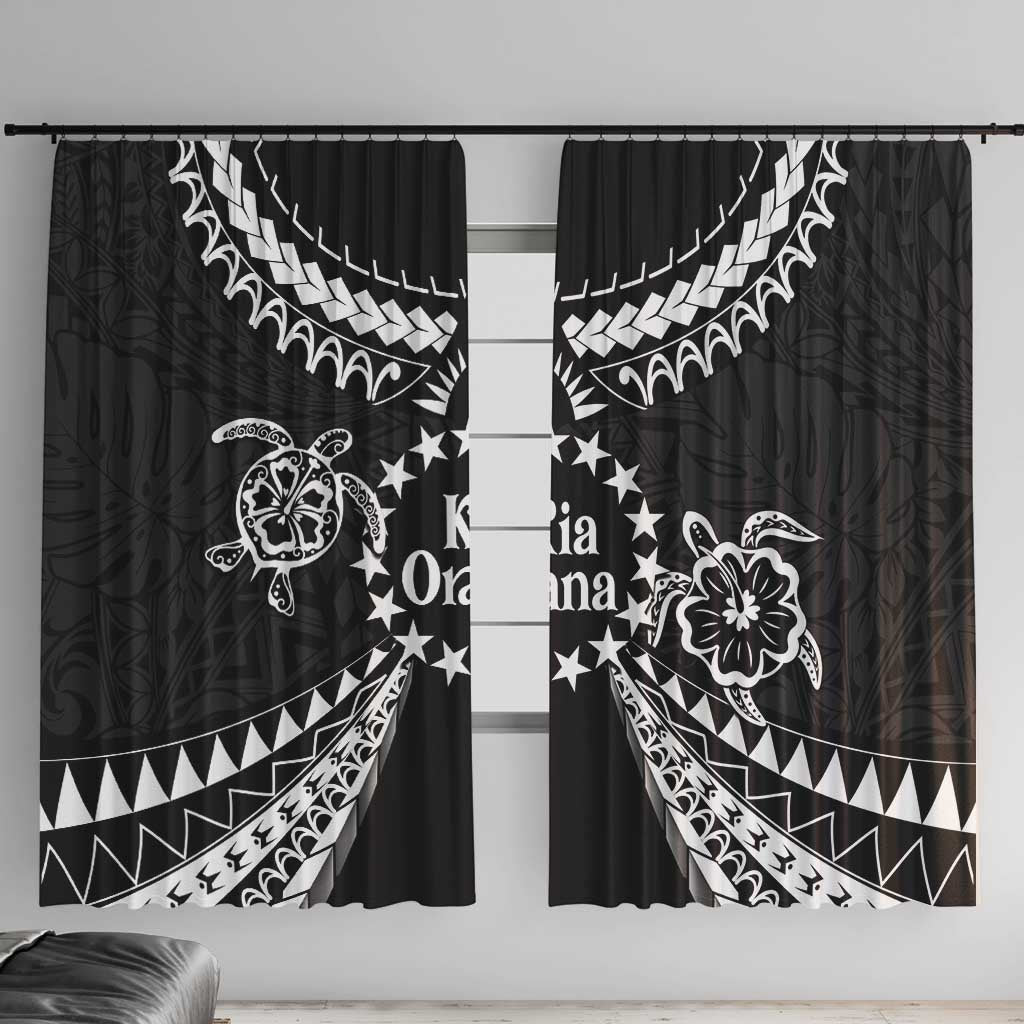 Kia Orana Cook Islands Window Curtain 2025 Pasifika Polynesian Turtle Black Color LT14 With Hooks Black - Polynesian Pride