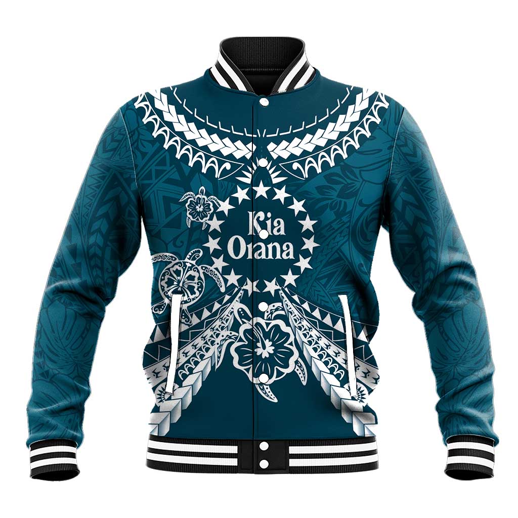 Kia Orana Cook Islands Baseball Jacket Polynesian Turtle Crowberry Blue Color LT14 Unisex Crowberry Blue - Polynesian Pride