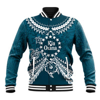 Kia Orana Cook Islands Baseball Jacket Polynesian Turtle Crowberry Blue Color LT14 Unisex Crowberry Blue - Polynesian Pride