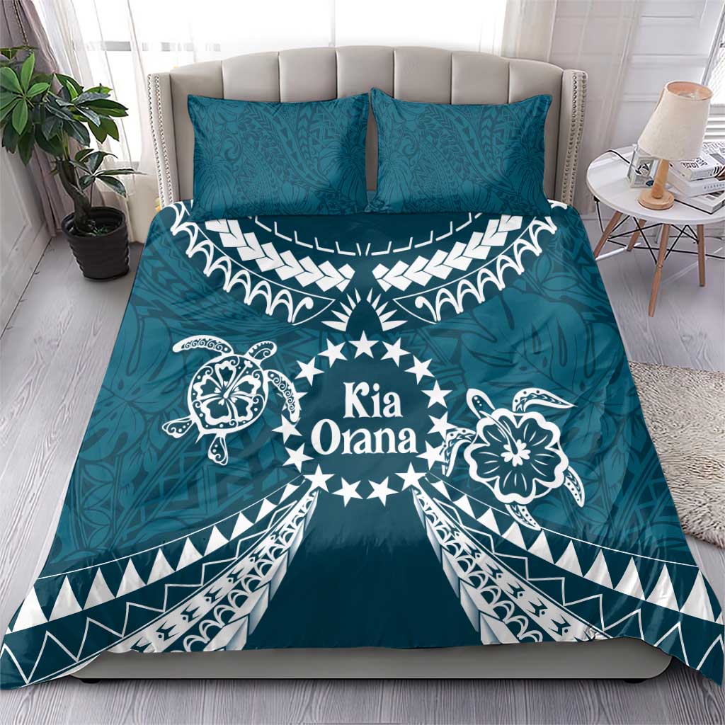 Kia Orana Cook Islands Bedding Set Polynesian Turtle Crowberry Blue Color LT14 - Polynesian Pride