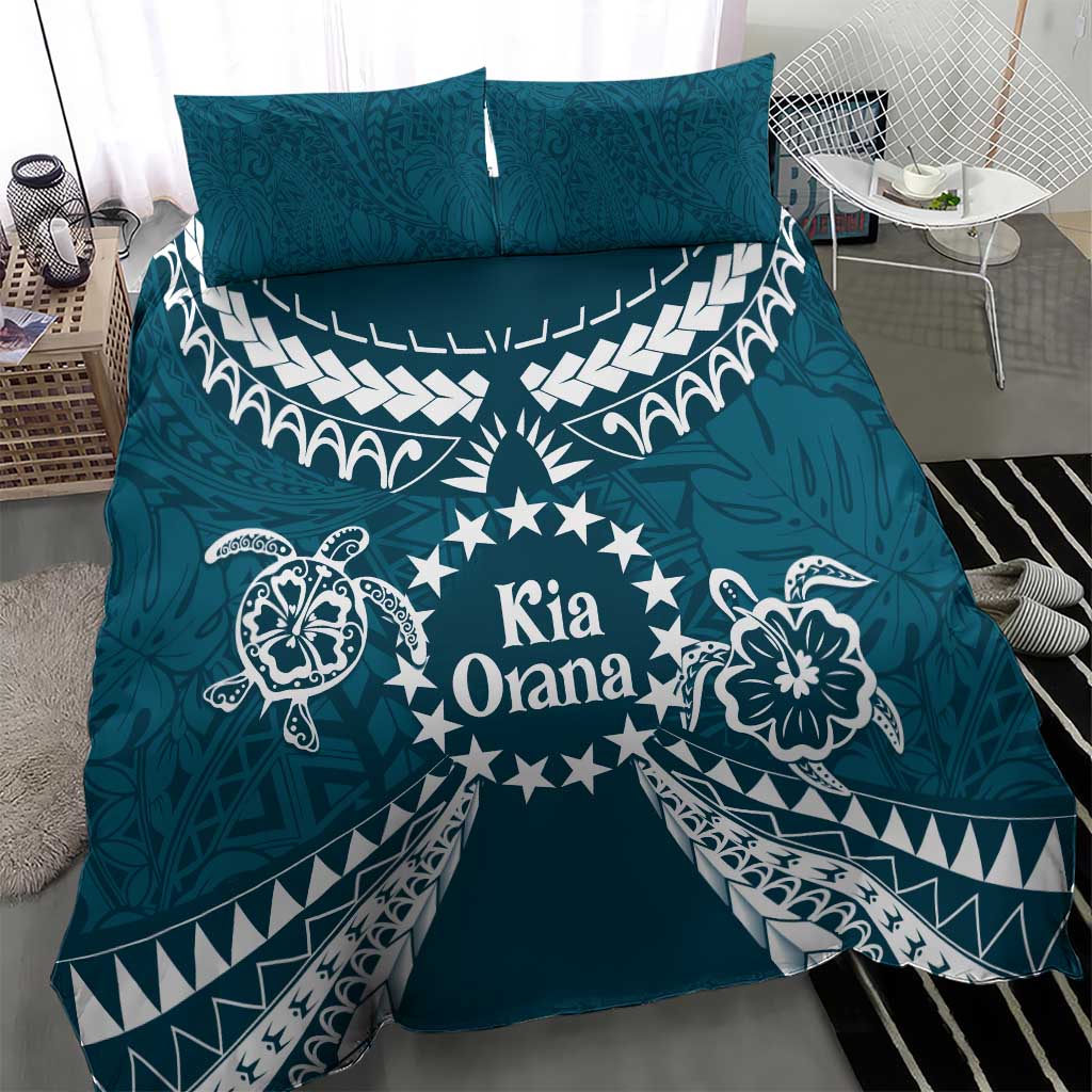 Kia Orana Cook Islands Bedding Set Polynesian Turtle Crowberry Blue Color LT14 - Polynesian Pride