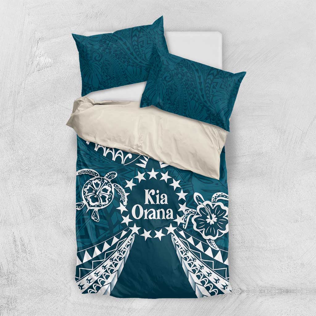 Kia Orana Cook Islands Bedding Set Polynesian Turtle Crowberry Blue Color LT14 US Twin 172cm x 218cm Crowberry Blue - Polynesian Pride